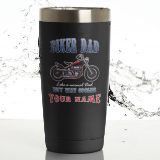 Personalized Dad Gift - Biker Dad Just Cooler Motorcycle Insulated Tumbler with custom name